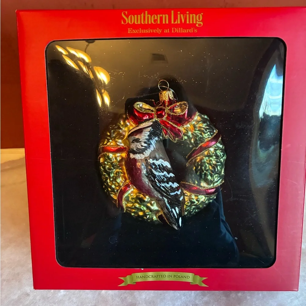 Southern Living NIB Festive Bird Mouth Blown Glass Ornaments, Set of 2
